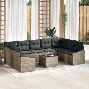 vidaXL Set de canapele pentru grădină 10 pcs Gri Rattan poli