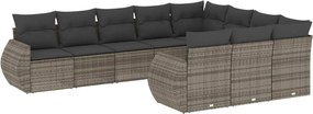 vidaXL Set mobilier de grădină cu perne, 10 piese, gri, poliratan