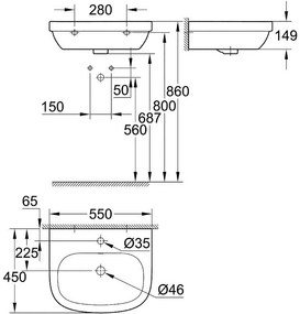 Lavoar baie suspendat Grohe Euro Ceramic 55x45 cm