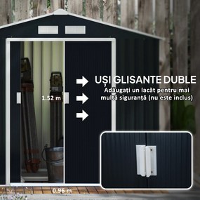 Outsunny Casuta de Gradina, Magazie de Depozitare, sopron pentru Unelte din Tabla de Otel, cu Usi glisante, Gri | Aosom Romania