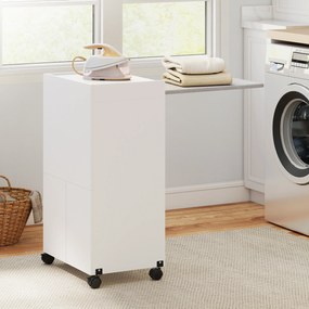 HOMCOM Dulap Masă de Călcat Pliabil cu Roți și Suport pentru Fier de Călcat, Dulap de Călcat Multifuncțional cu Rafturi, Compartiment Deschis, pentru Spălătorie, Baie, 154x55x87 cm, Alb | Aosom Romania