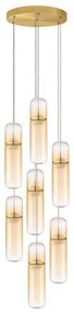 Lustra moderna cu 7 pendule LED, Metal, Auriu, Sticla, Amber, Norma