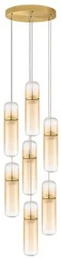 Lustra moderna cu 7 pendule LED, Metal, Auriu, Sticla, Amber, Norma