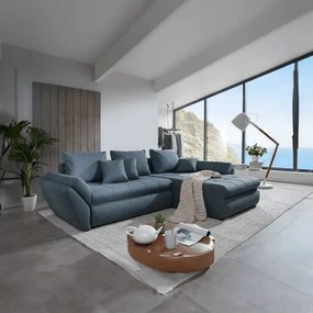 Colțar extensibil dumonde cu ladă de depozitare si sezut confortabil din spuma high-density, Loana Enjoy Blue II 270x185 cm