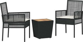 vidaXL Set Bistro de Grădină 3 pcs Negru poliratan