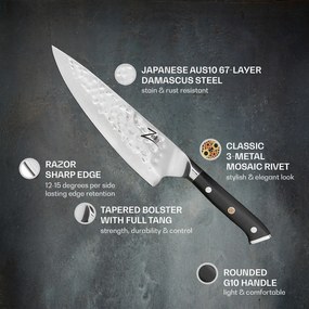 Seria japoneză Alpha-Royal, cuțitul bucătarului șef 8”, oțel damasc, 67 de straturi