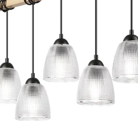 Lustră suspendată pe cablu LEANDRA, 5x E27, 15W, 230V, stejar/negru