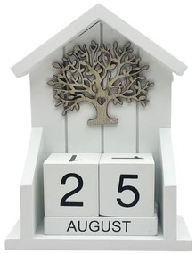 Calendar din lemn TREE OF LIFE, Alb, 12x5x16cm