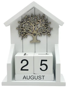 Calendar din lemn TREE OF LIFE, Alb, 12x5x16cm