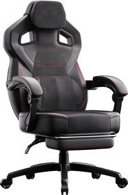 DOWINX Scaun gaming, ergonomic, suport lombar cu masaj, Șezut cu Arcuri Metalice și Spumă, Spătar înalt, rabatabil 90°-145°, Suport picioare, rezistent 150 kg, material PU respirabil, Negru