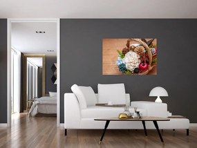 Tablou cu coș din nuiele (90x60 cm)