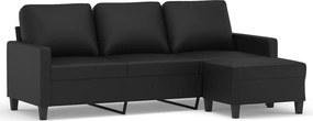 vidaXL Canapea cu 3 locuri și taburet, negru, 180 cm, piele ecologică