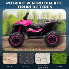 HOMCOM ATV Electric pentru Copii cu Motor Dublu și 2 Viteze, Roți, Faruri LED, Claxon și Muzică, 83x53x55.5 cm, Roz | Aosom Romania