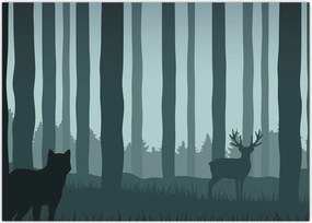 Tablou - Cerb cu lup pe stânci (70x50 cm)