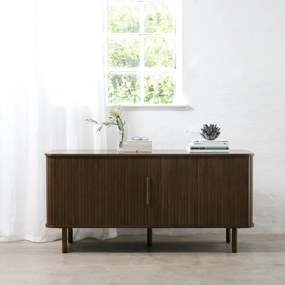 Comodă maro joasă cu aspect de lemn de stejar cu ușă glisantă 76x160 cm Cavo – Unique Furniture