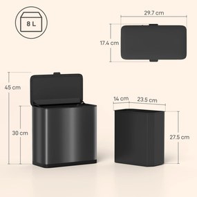HOMCOM Pubelă 8 L cu Capac din Oțel Inoxidabil, Suspendată sau de Sine Stătătoare, 29,7x17,4x30 cm, Negru | Aosom Romania