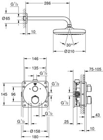 Sistem dus incastrat Grohe Grohtherm Perfect Round Tempesta 210, 1 consumator, crom - 34726000