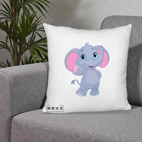 Perna Decorativa Pui de Elefant Kawaii, 40x40 cm, Alb Pufos, Husa Detasabila, Perna Inclusa, BEKZ®