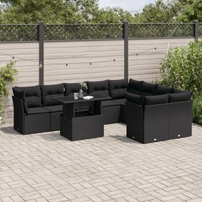 3266835 vidaXL Set canapele de grădină cu perne, 10 piese, negru, poliratan