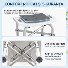 HOMCOM Taburet de duș din aluminiu, cu înălțime reglabilă și picioare antiderapante cu ventuze, gri | Aosom Romania