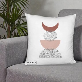 Perna Decorativa Boho Luna Plina si Forme Punctate, 40x40 cm, Alb Pufos, Husa Detasabila, Perna Inclusa, BEKZ®