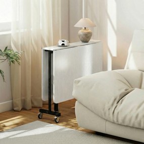 HOMCOM Masă de Dining Pliabilă, Masă Rabatabilă cu Roți și Frâne pentru 4-6 Persoane, Birou Compact cu Structură din Oțel, pentru Living, 120x80x73 cm, Alb cu Aspect de Lemn | Aosom Romania