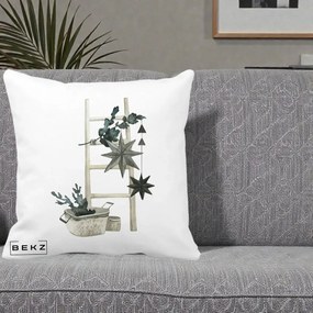 Perna Decorativa Scara Scandinavica cu Stele, 40x40 cm, Alba Mata, Husa Detasabila, Perna Inclusa, BEKZ®