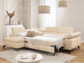 Colțar crem cu tapițerie din chenille (cu colț pe partea stângă/în formă de ”L”) Marbeya – Ropez