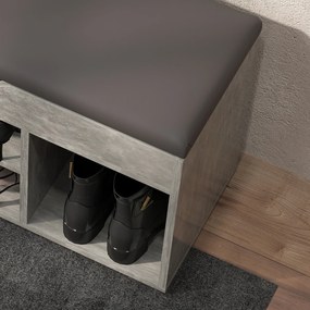 HOMCOM Bancă Hol cu 3 Rafturi Deschise, Spațiu Ascuns și Pernă Capitonată, Banca Pantofi, 80x30x45 cm, Gri | Aosom Romania
