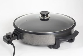 Tigaie electrica rotunda ZİLAN ZLN7870, pizza grill, diametru 38 cm, 1500 W, capac sticla, material non stick