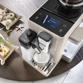 Espressor automat DeLonghi Rivelia Sand Beige EXAM440.55.BG, 1450W, 19 bar, 1.4l, Touchscreen TFT, Twin Shot, Boabe de cafea, LatteCrema Hot, 17 bauturi, Bej
