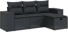 vidaXL Set mobilier de grădină cu perne, 4 piese, negru, poliratan