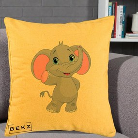 Perna Decorativa Pui de Elefant Kawaii, 40x40 cm, Galben, Husa Detasabila, Perna Inclusa, BEKZ®