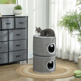 PawHut Tour pentru pisici modular tonou zgâriat pisici cu fermoar separabil 3 nivele două mingi Ø 42 x 69H cm gri | Aosom Romania