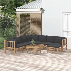 3155228 vidaXL Set mobilier de grădină cu perne gri închis, 9 piese, bambus
