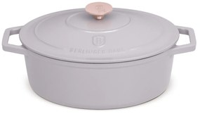 Oală din fontă emailată ovală cu capac 30 cm, 4.65L – Berlinger Haus Taupe Collection BH 6541, perfectă pentru cuptor, friptură și pâine