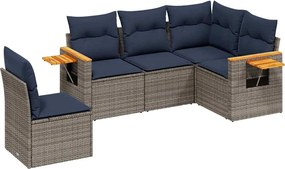 vidaXL Set canapea de grădină cu perne, 5 piese, gri, poliratan