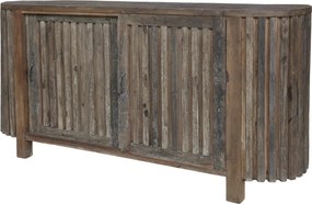 Bufet rustic din lemn reciclat, natur, cu 2 uși glisante cu rigle verticale și laterale rotunjite, 77 x 152 x 44 cm, „Grimaud”