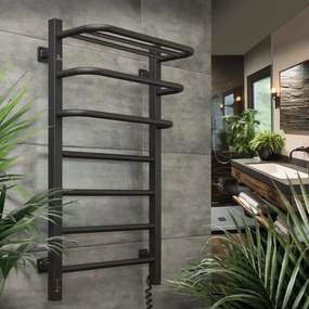 Radiator electric de baie cu termostat FORTIS 350W/230V 80,6 cm IP44 negru dreapta