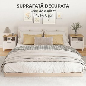 HOMCOM Noptieră Dormitor cu Sertar și Raft Deschis, Noptieră Modernă Compactă cu Picioare din Lemn de Pin, 45x38x50 cm, Alb | Aosom Romania