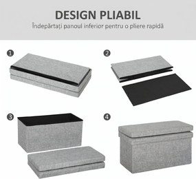 HOMCOM Bancă Pliabilă cu Spătar și Compartiment de 77L, Acoperire din Țesătură, 76x50x73 cm, Gri | Aosom Romania