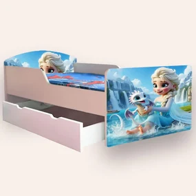 Pat Copii cu ELSA SI DRAGONUL Mic 2-6 ani 130x60 cm varianta cu sertar Fara saltea CMG51893762785620