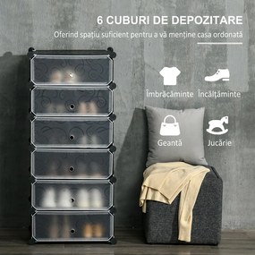 HOMCOM Pantofar modular cu 6 cutii din PP și oțel, 49x36,5x108 cm, negru și alb | Aosom Romania