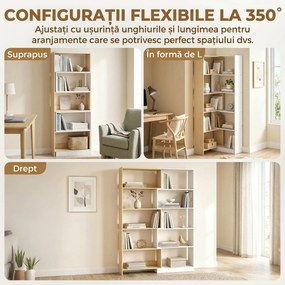 HOMCOM Bibliotecă de Colț cu 5 Polițe, Design Rotativ 350°, Lemn/Alb | Aosom Romania