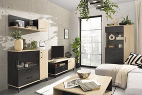 Comodă Madison MD11 cu sertar 90 cm - negru / stejar biscuiți