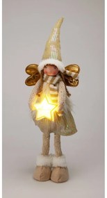 Îngeraș de Crăciun în picioare cu stea luminoasă,55 cm, alb cald