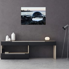 Tablou pe sticlă - Bile de sticlă pe piatră (70x50 cm)