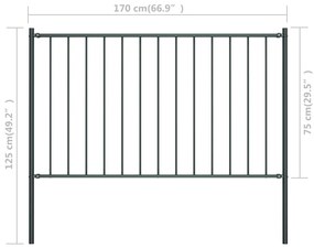 Panou de gard cu stalpi, antracit, 1,7 x 0,75 m, otel 1, Antracit, 1.7 x 0.75 m