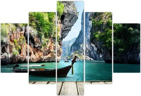 Tablou - Apă peisaj mediteranean cu barca (150x105 cm)