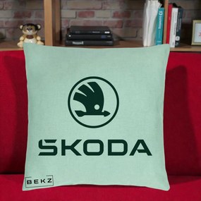 Perna Personalizata cu emblema Skoda, 40x40 cm, Verde Menta, Husa Detasabila, Perna Inclusa, BEKZ®